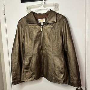Talbots Bronze Leather Jacket with star embellishment